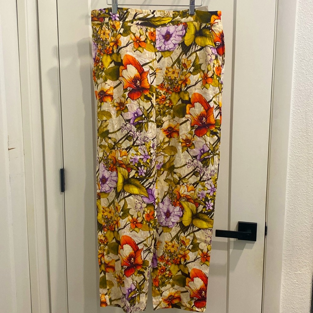 NWT Chico’s 💯% Linen Floral-Print Straight-Leg Pants | Size 10 - Picture 7 of 11
